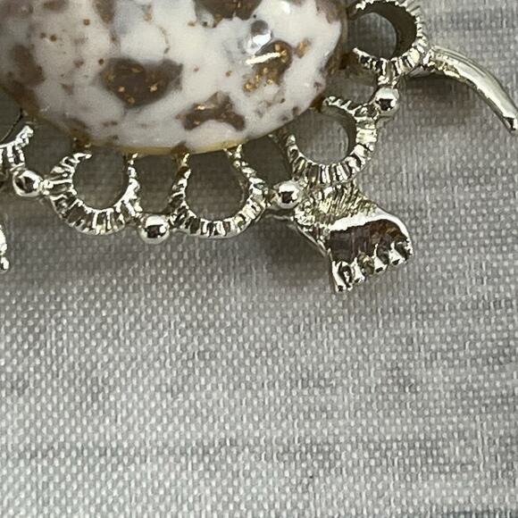 Vintage Gerrys Turtle Art Glass Cabochon Brooch Pin Marble Brown Gold 2.25" - Picture 7 of 16